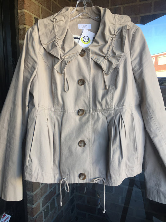 LOFT Tan Ruffled Windbreaker Jacket: Sz M