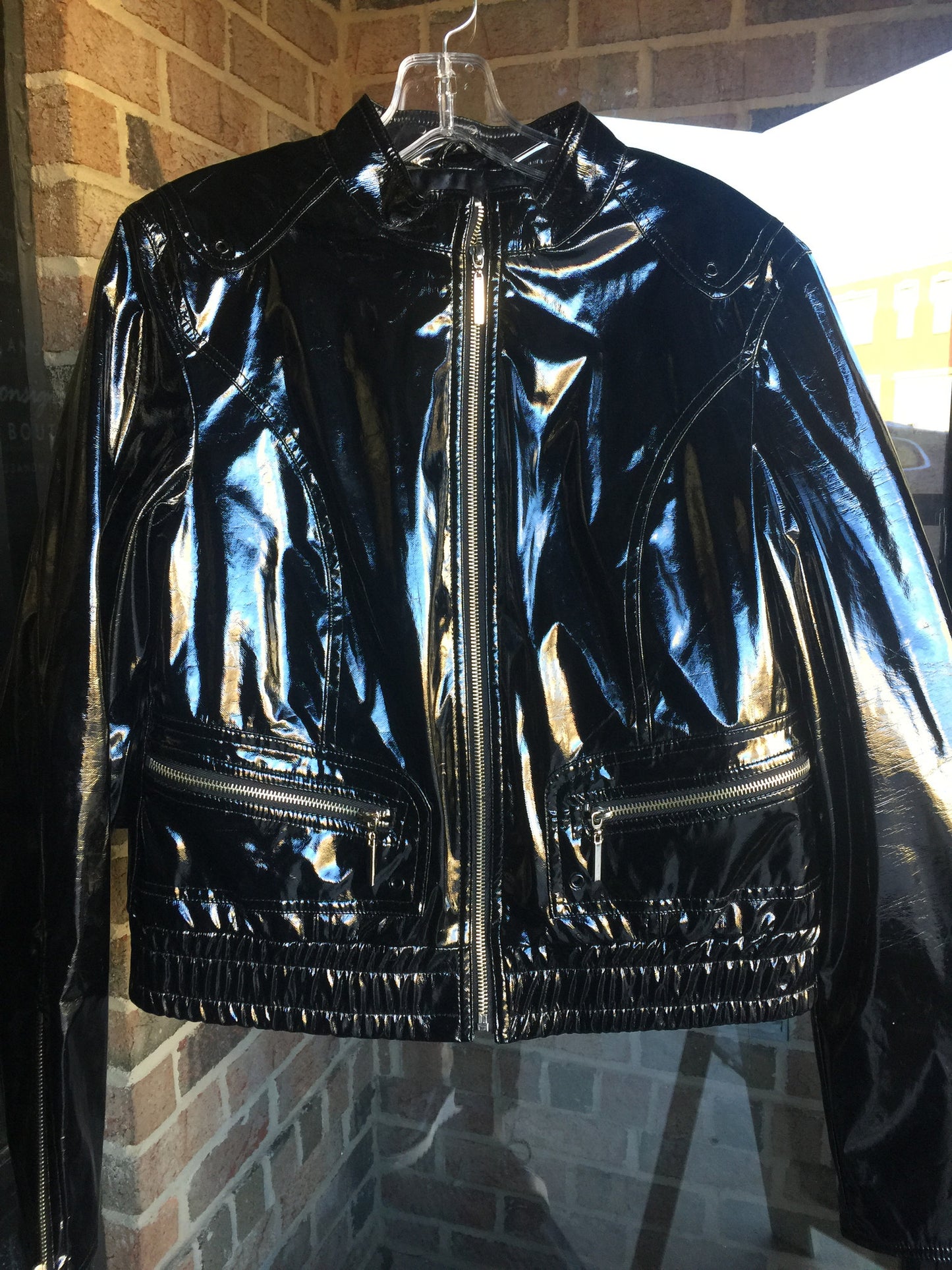 Express Black Patent Rain Jacket: Size S