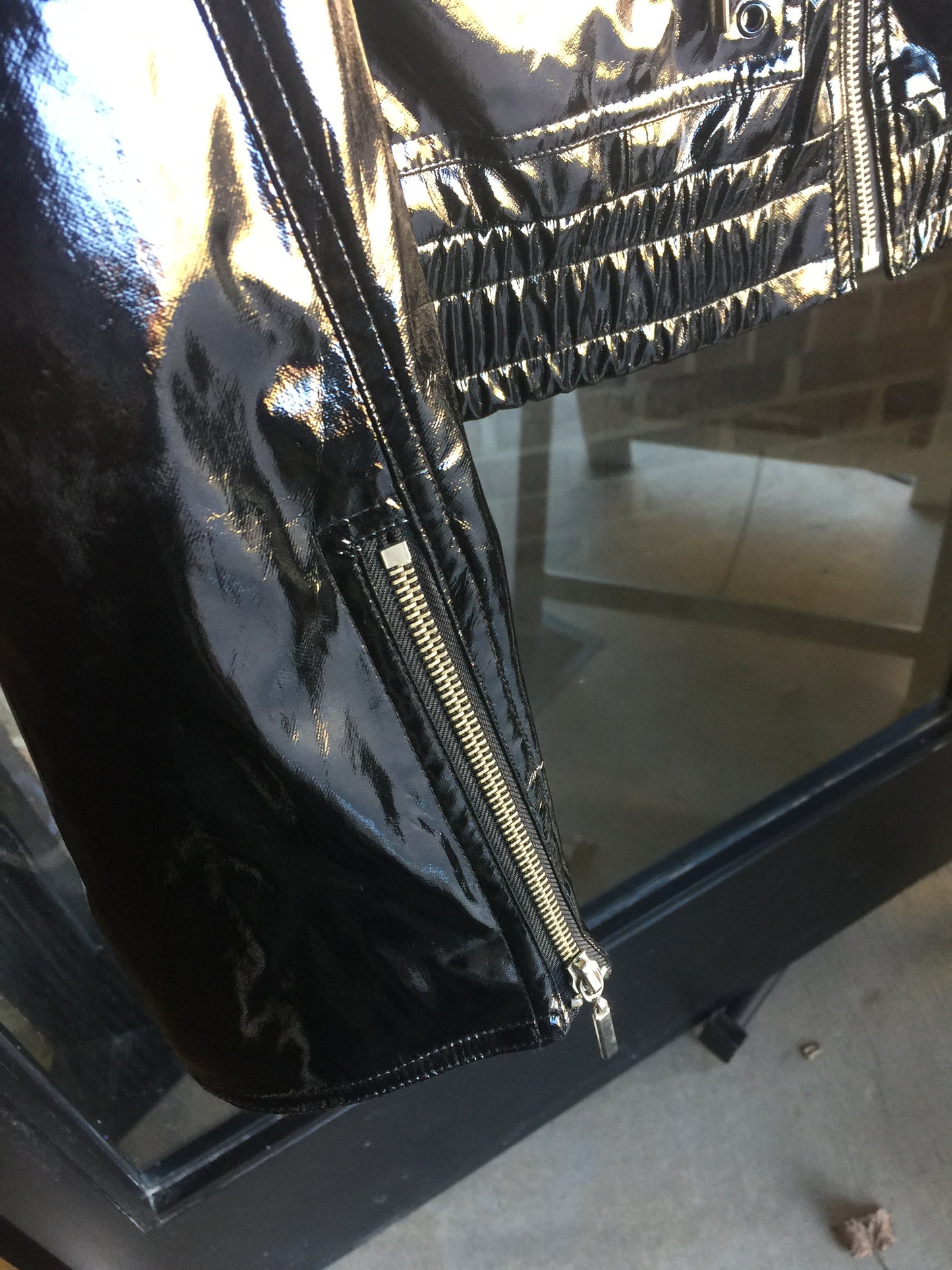 Express Black Patent Rain Jacket: Size S