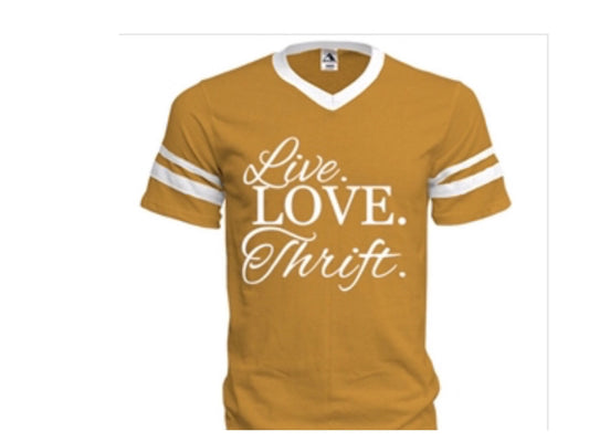 NEW TEES! "Live. Love. THRIFT." Baseball