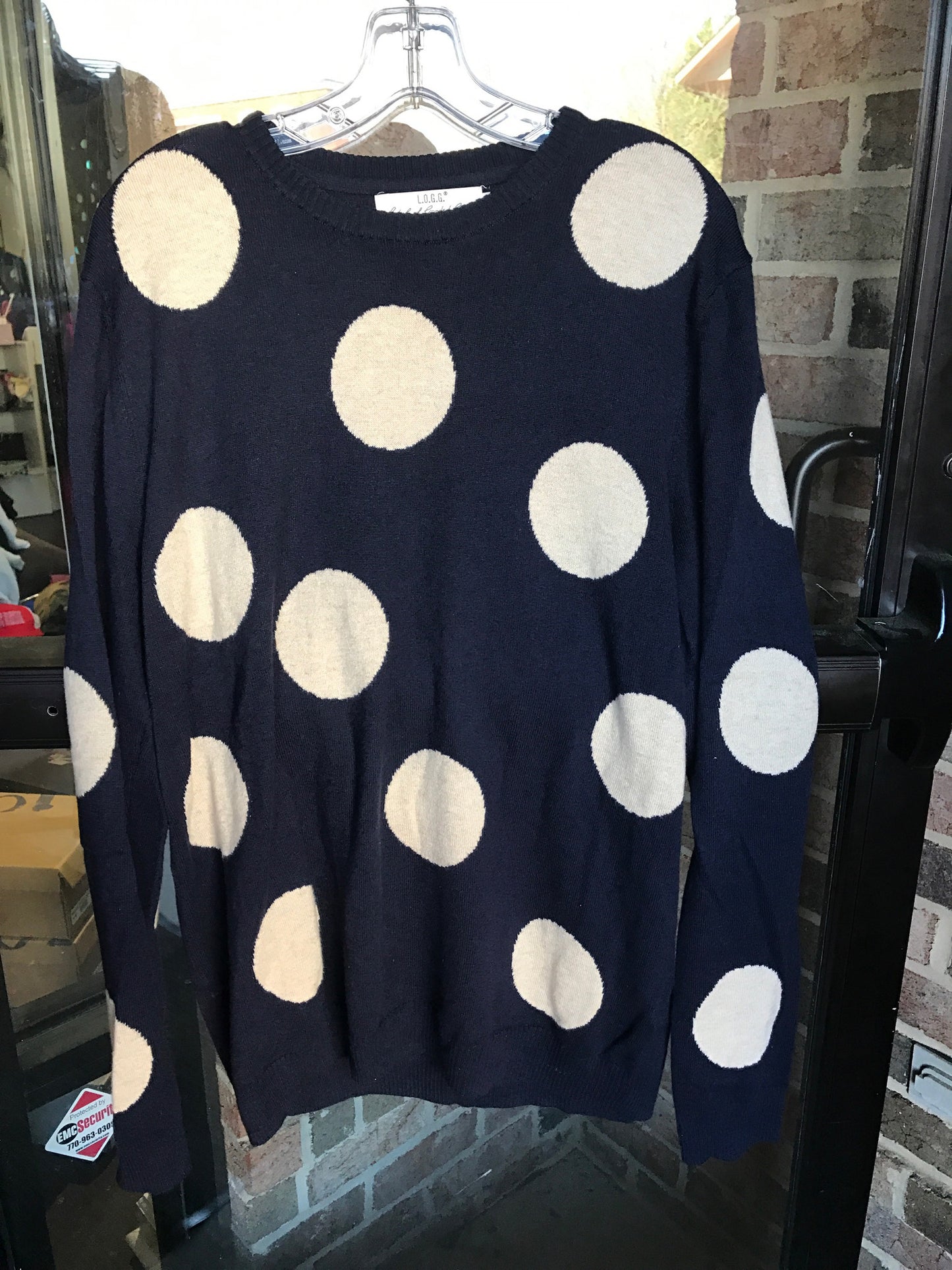 H&M Navy/Cream Polka Pullover: Sz L