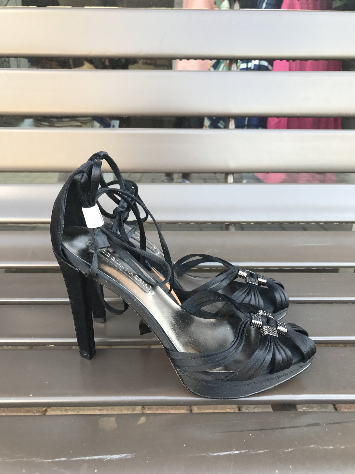 BCBG Black Satin Heels: Sz 6.5
