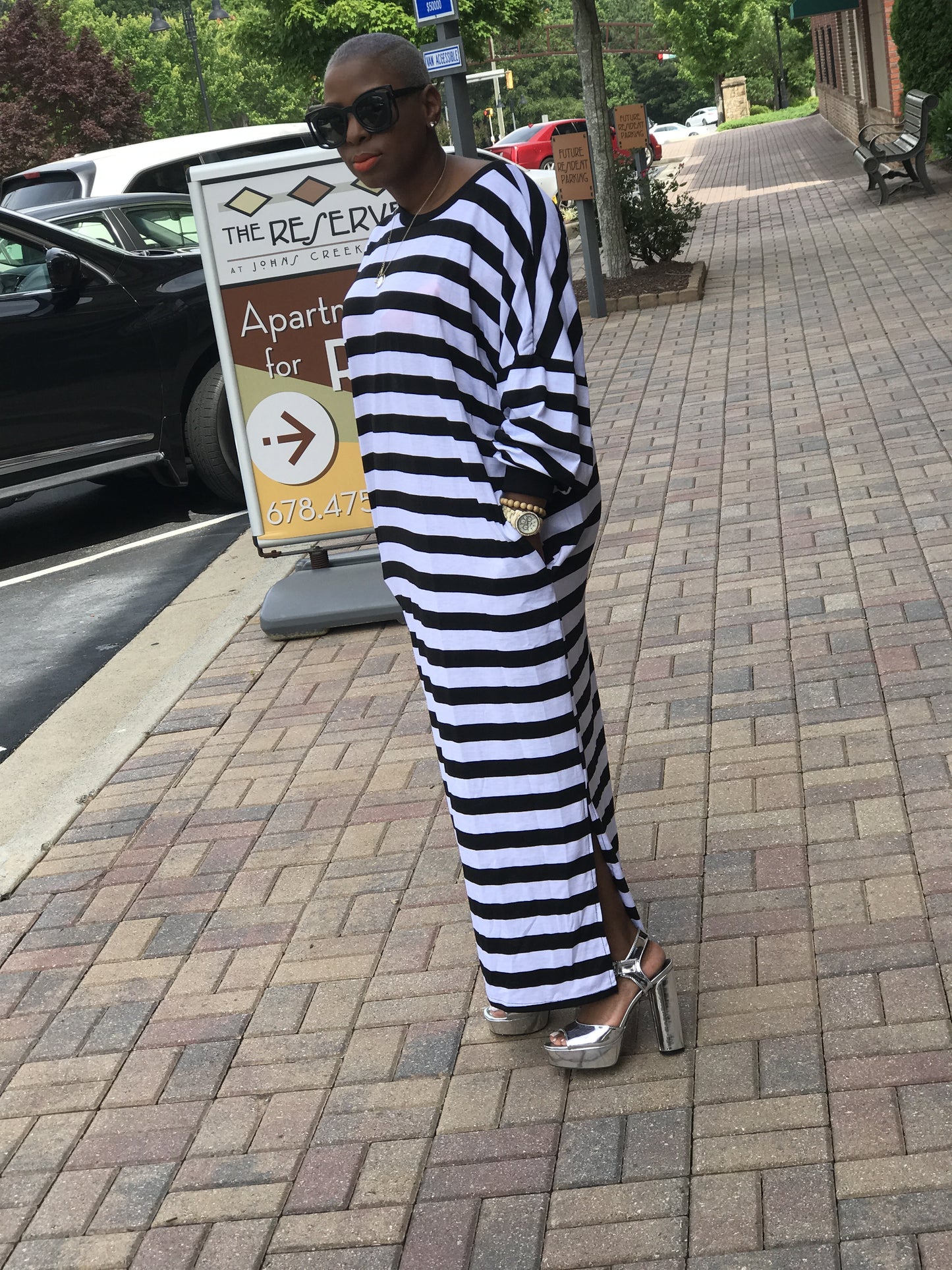 NEW! Oversized Striped Balloon Sleeve Maxi Dress!