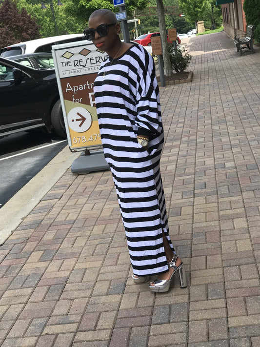 NEW! Oversized Striped Balloon Sleeve Maxi Dress!