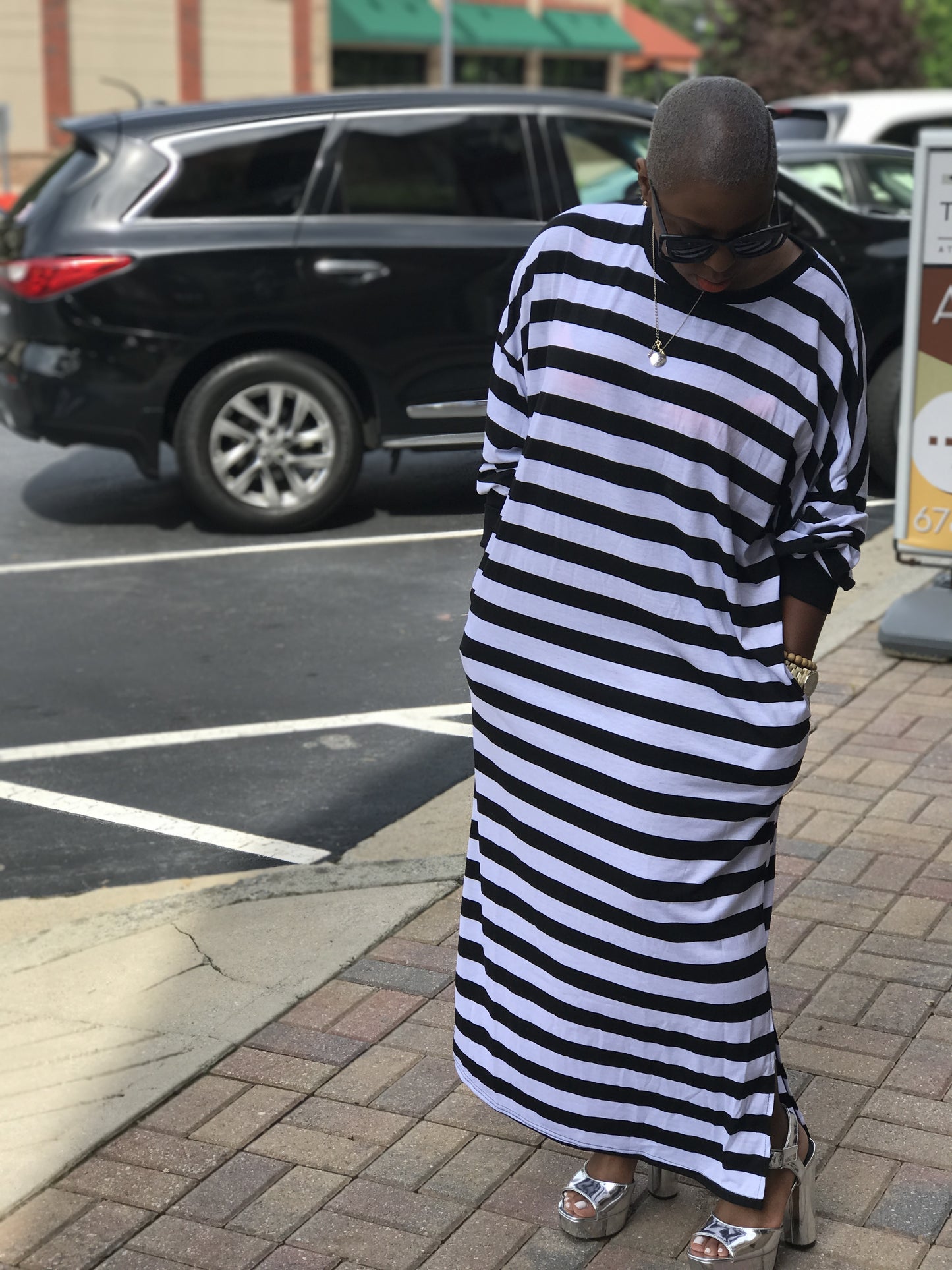 NEW! Oversized Striped Balloon Sleeve Maxi Dress!
