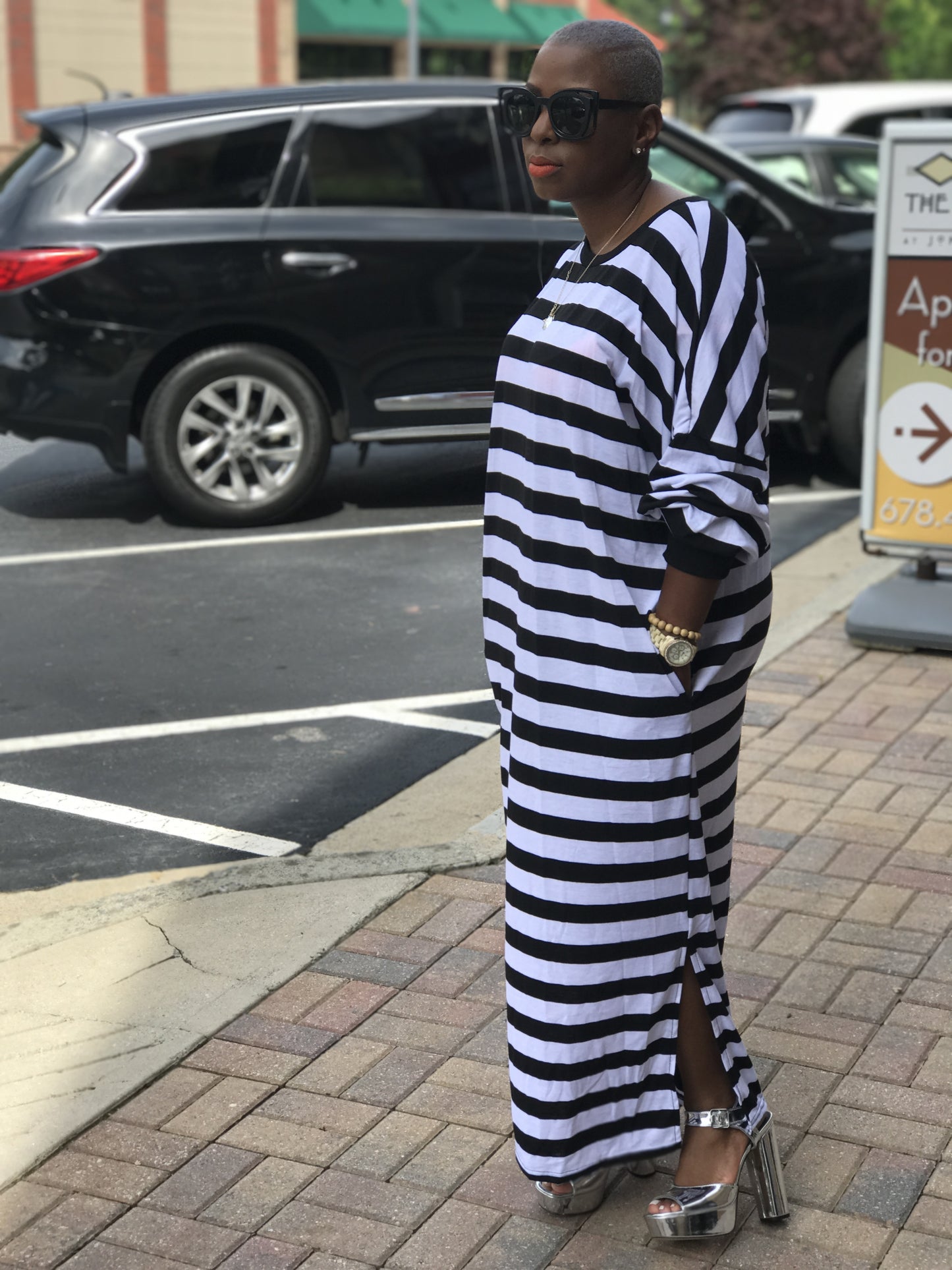 NEW! Oversized Striped Balloon Sleeve Maxi Dress!
