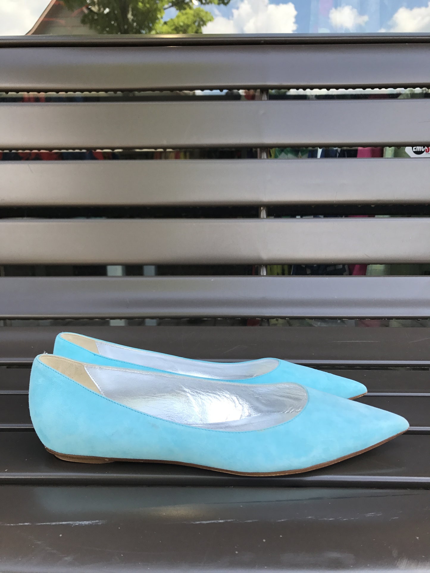 Viajiyu Aqua Italian Suede Ballerina Flats: Sz 39.5