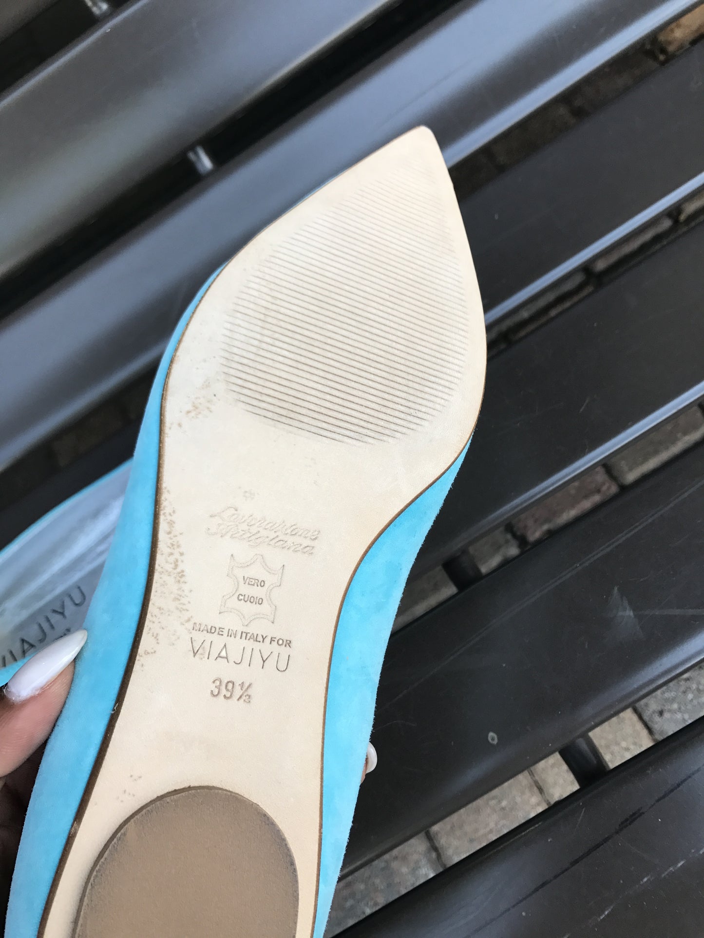 Viajiyu Aqua Italian Suede Ballerina Flats: Sz 39.5