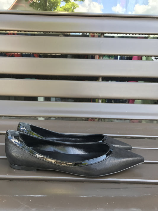 Viajiyu Black Italian Leather Ballerina Flats: Sz 39.5