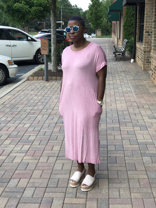 New! Pink Mineral Washed T-Shirt Midi Dress!!