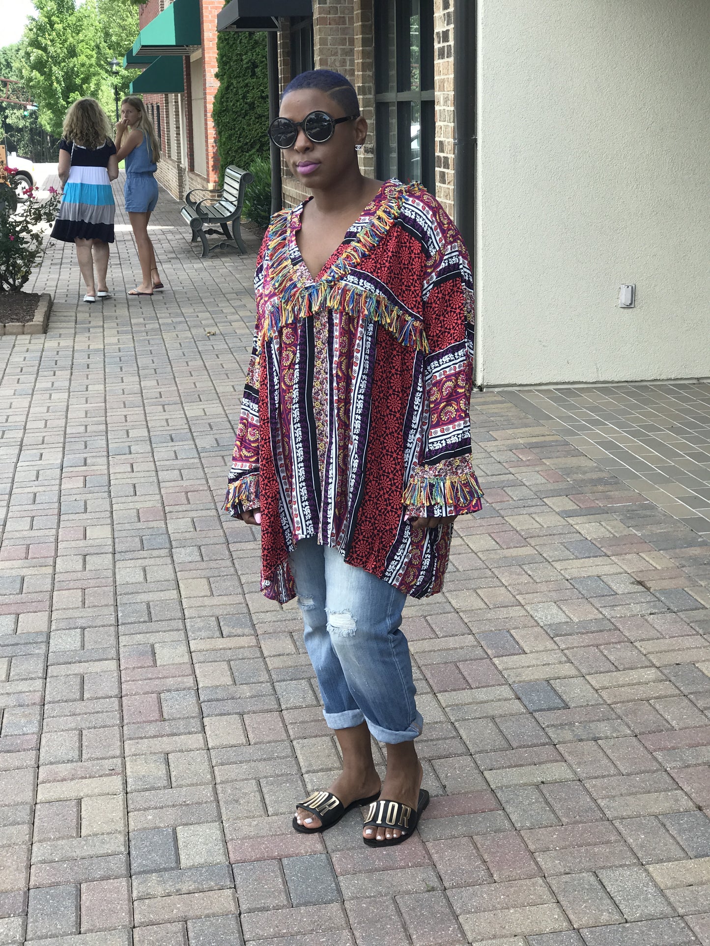 New! Magenta Colorful Printed Fringed Tunic!