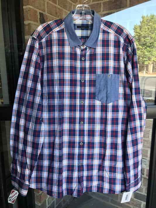 Ted Baker Plaid/Denim Shirt: Sz L