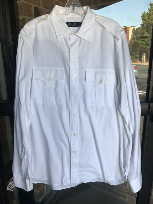 Polo White Military Style Shirt: Sz L