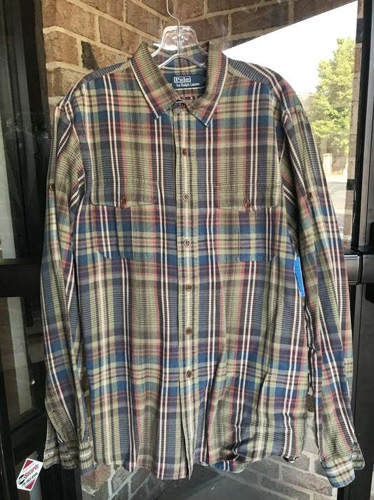 Polo Olive Plaid Shirt: Sz XL