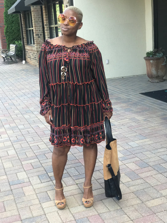 New! Printed Balloon Sleeve swing Dress!