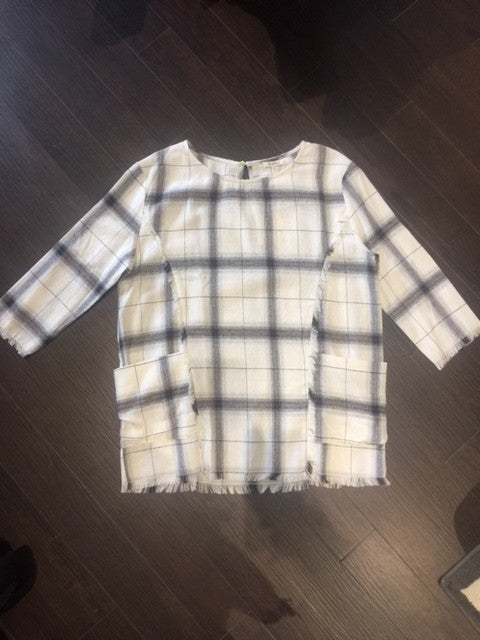 New! White Plaid Fringe Top: