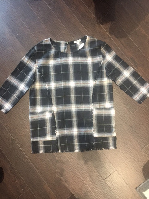 NEW! BLACK Plaid Fringe Top!
