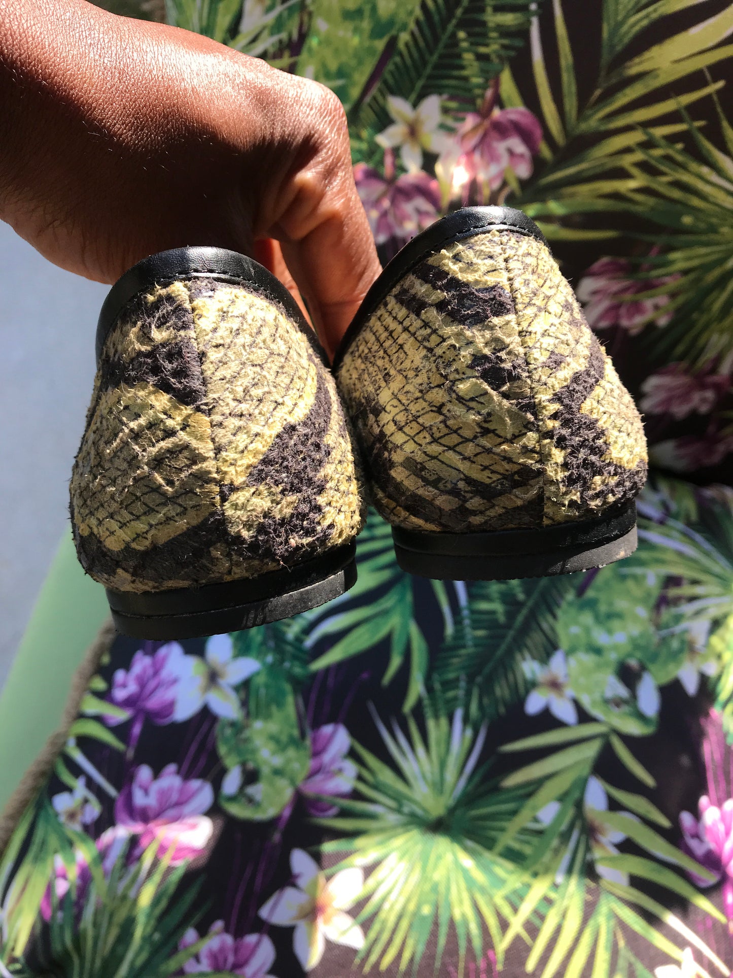 LOGO Snakeskin Peep Toe Flats: Size 7.5