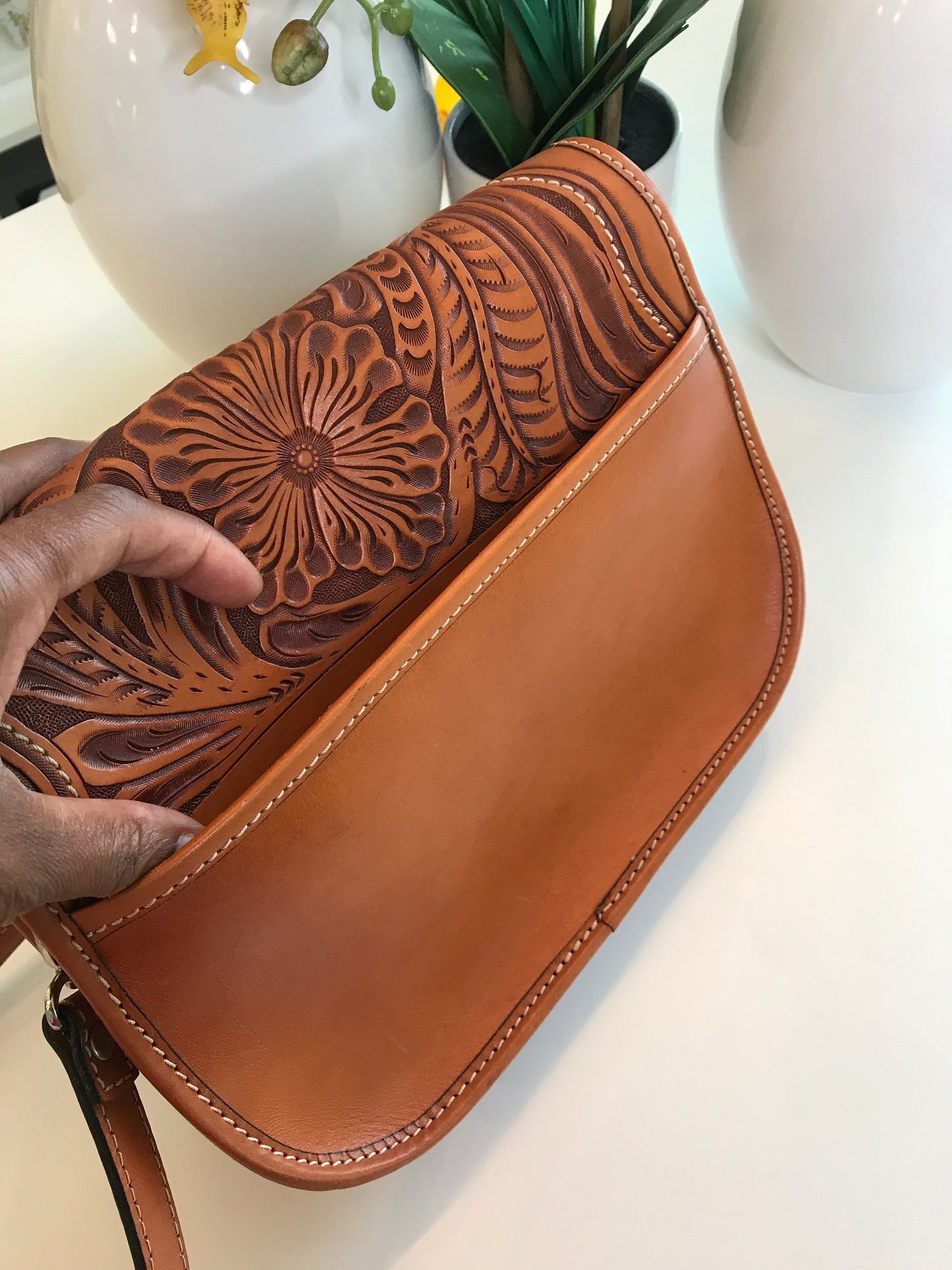 Hand Carved Leather Crossbody!