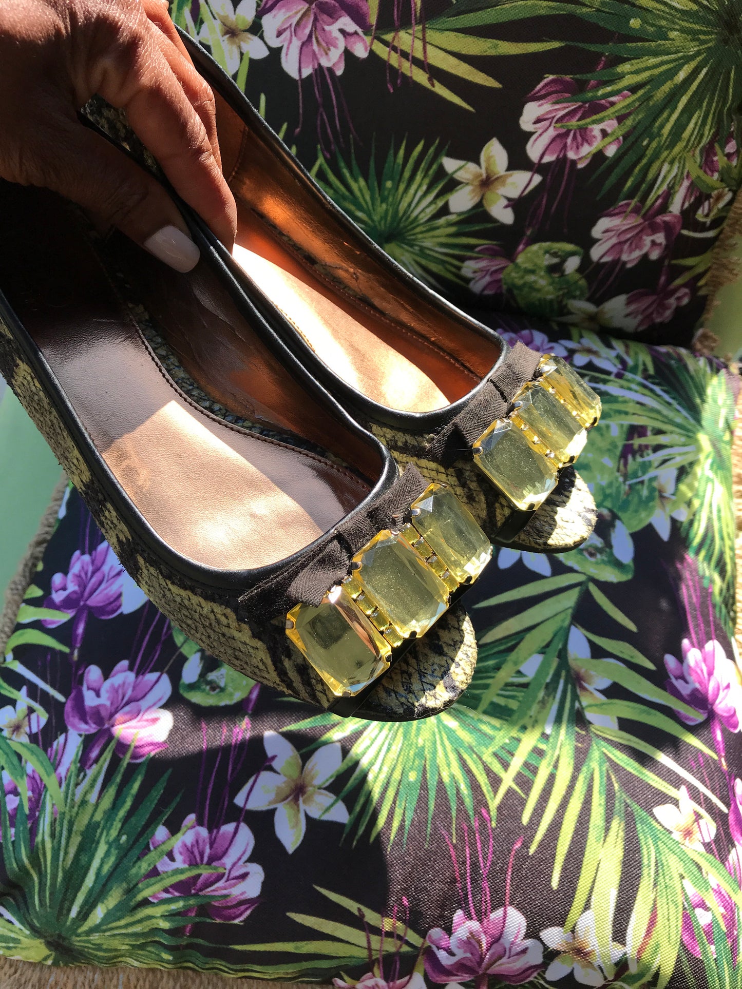 LOGO Snakeskin Peep Toe Flats: Size 7.5