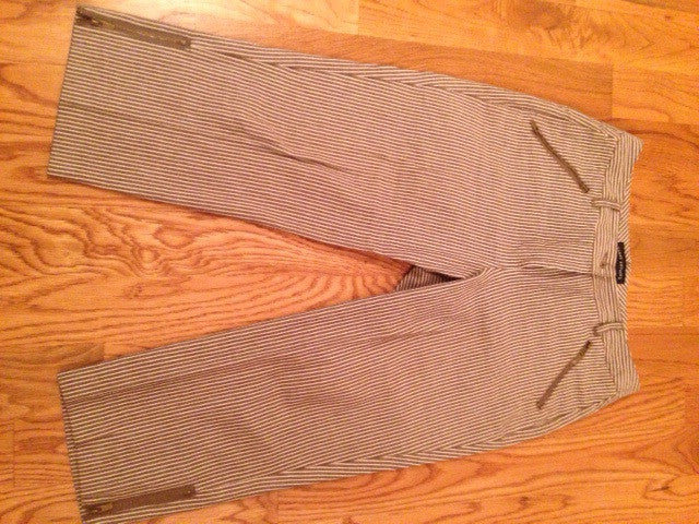 Tan Stripped Capri Suit: Vest Sz M & Capri Sz 10