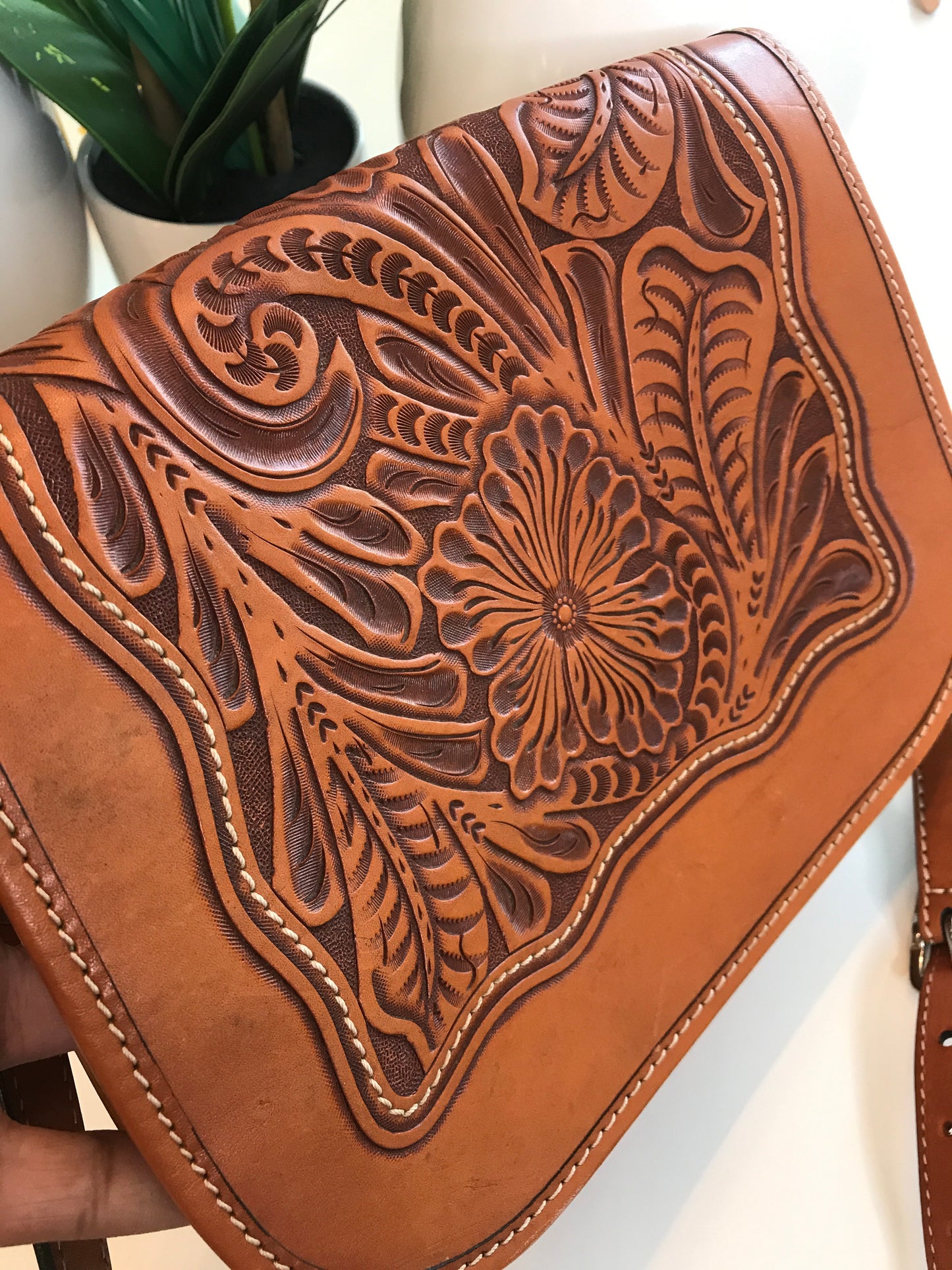 Hand Carved Leather Crossbody!