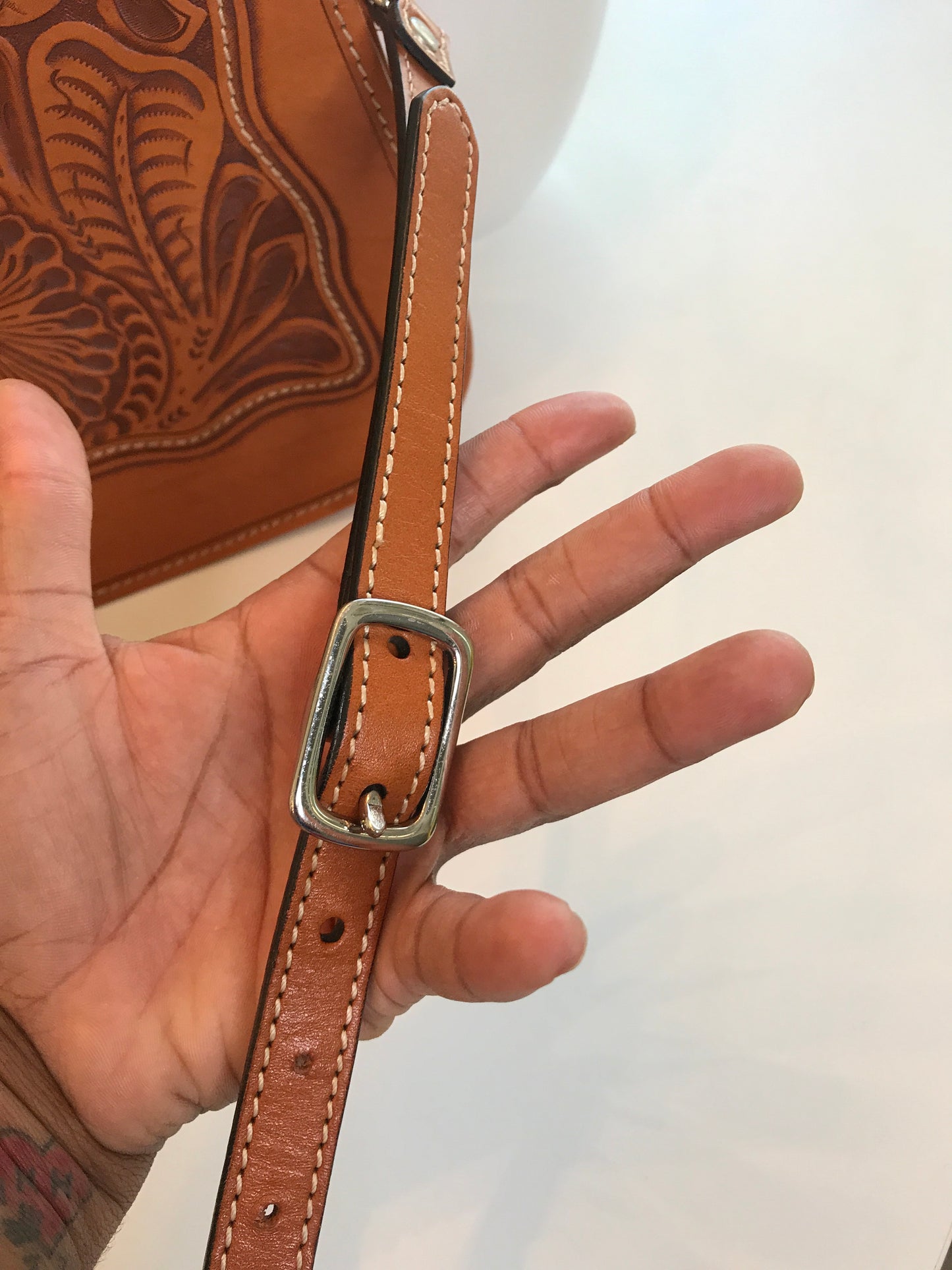 Hand Carved Leather Crossbody!